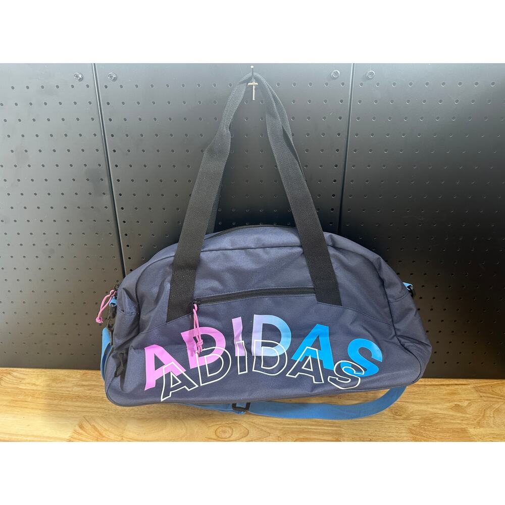 adidas Large Duffel Gym Bag 15L Black Purple Pink Zip Adjustable Strap